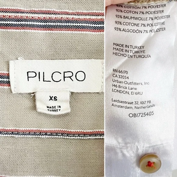 BOGO! Anthropologie Pilcro Boyfriend Button Down Oversized Tan Stripe Size XS - Picture 8 of 9